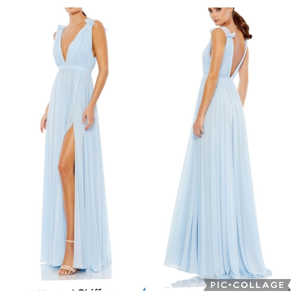 New Mac Duggal Chiffon Light Blue Long Formal Gown Grecian Bridesmaid Dress
